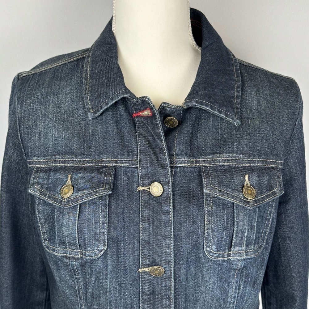 Tommy Hilfiger Denim Jacket Blue Jean Jacket Dark Rinse Slim Fit Stretch Medium - Picture 2 of 11